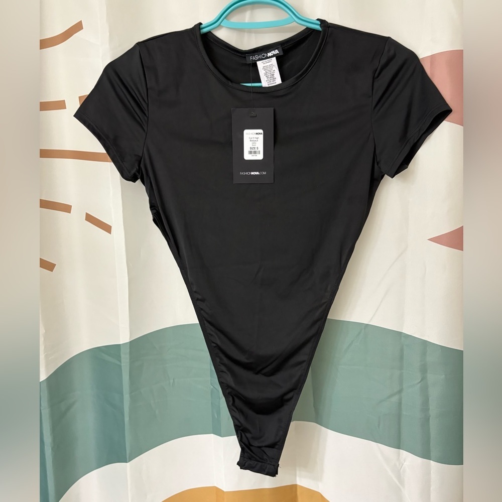 New small Black Short Sleeve high cut Bodysuit​